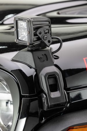 Jeep Wrangler JL Light Mounts - Go Rhino - Hood Latch Pod Mount Kit Single 3x3 Cube - Textured Black - `18-`20